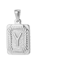 Pendentif carré en acier titane 18K argenté avec lettre Y et bordure texturée - Lettre Y