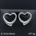 Silver stainless steel heart stud earrings displayed on black stand, 16.5x16mm size - Steel Color Earrings (KE92549-Z)