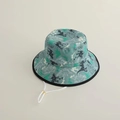Kids wide brim sun hat with green dinosaur print and adjustable chin strap - 50-54cm (Adjustable 3-10 Years) / Green Dinosaur