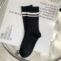 Klassische schwarze Socken mit weißen Streifen und Bärenstickerei im Preppy-Stil - Schwarz Mit Weißen Linien 1 Paar