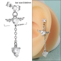 Zilveren hartvleugel helix piercing met zirkonia en hangende ketting oorbellen - 0.8x6x3mm / Wit