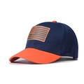 Cappello da baseball blu e arancione con toppa bandiera USA in pelle, vista laterale strutturata - Regolabile / Blu Navy+Arancione