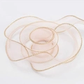 Cinta de organza rosa claro con bordes de cadena dorada para ramos de flores DIY - Borde Dorado Rosa Claro