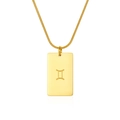 Golden Gemini zodiac rectangle pendant necklace with sleek snake chain and mirror reflection - Gemini