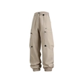 Pantalones cargo americanos de cintura alta con cordón y bolsillos laterales en caqui - M / Caqui