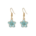 Close-up of light blue daisy petal earrings with gold flower stamens and hooks - YB238 / Light Blue