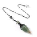 Green crystal hexagonal pendulum necklace wrapped in copper wire with silver chain - Green Aventurine (Antique Silver)