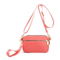 Compact coral pink crossbody bag with multiple zip compartments and golden hardware - Sakura Pink