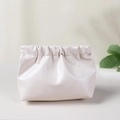 Minimalist beige PU leather small organizer pouch with drawstring closure for cosmetics - Small / Off White