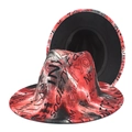 Cappello fedora in lana tie-dye rosso e nero con graffiti a tesa larga stile street - M (56-58cm) / Graffiti Tie-Dye Rosso