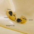 Golden heart earrings with black zircon stones and dimension labels in high quality - Black Zirconia