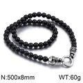 Collana punk in onice nera con fermagli a teschio in argento, lunghezza 500mm, 8mm - Collana Teschio Lucido Argento (KN28517-BD)