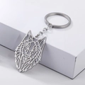 Silver hollow wolf head necklace and keychain set with forest animal motif - Wolf Head Keychain / Silver