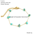 Detailed view of 18k gold plated stainless steel bracelet with turquoise glass beads - Gold Turquoise Beaded Style (S-H575)