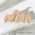 Pink marble pattern acetate wavy hair claw clip with golden metal teeth for women - Water Light Pink