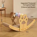Boat-shaped cardboard cat scratcher bed with colorful hanging balls and wooden frame - Boat Shaped Rocker Colored Ball Style