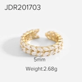 Adjustable 18K gold plated brass ring featuring double rows of marquise zircon stones - Adjustable Open / Double Row Marquise Gemstone Style (JDR201703)