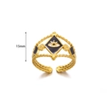 Verstellbarer goldener böser blick ring mit 15mm schwarzem mittelstück und perlenband - Schwarzes Emaille-Auge-Rhombus-Stil / Gold-JZ6327G-2