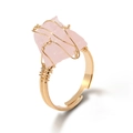 Handmade wire-wrapped ring with natural raw rose quartz stone in gold finish - Rose Quartz