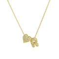 Golden heart and R letter pendant necklace with pave-set zircons for women - Letter R