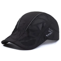 Men's summer mesh flat cap in black with breathable fabric and sport embroidery - Adjustable / Black
