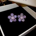 Close-up of purple flower stud earrings with crystal petals on black velvet cushion - Purple Crystal Five-petal Flower / 16# Purple-Flower