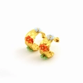 Golden 18K stainless steel floral stud earrings with orange and blue bead clusters - Colorful