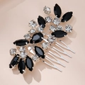 Dettaglio del pettine per capelli da sposa fatto a mano con cristalli neri e argento - Hs-j6395sblk