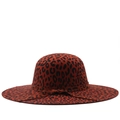 Donkerrode breedgerande fedora hoed voor dames met luipaardprint en bandje - M(56-58cm) / Bordeauxrood