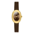 Elegant women's oval quartz watch with brown leather strap and gold-tone metal case - Brown Dial Brown Leather Strap