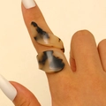 Macro view of geometric tortoise shell acrylic ring with artistic brown resin patterns - Irregular Curve Style / Beige (H-238)