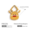 Golden stainless steel Christmas reindeer pendant charm with red nose and white stripes - Cute Reindeer (PJ91291)