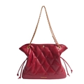 Sac seau matelassé rouge avec bandoulière chaîne dorée et cordon de serrage - Rouge
