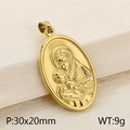 Colgante religioso ovalado de acero inoxidable dorado con la Virgen María - Virgen con el Niño Ovalada Grande Dorada (KP82264-Z) / 30x20mm