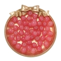 Pink round DIY beads with holes on a golden bow tray for craft jewelry making - Faux Jade Glaze Bead - Watermelon Red