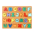 Colorful 26 uppercase wooden alphabet puzzle board for preschool learning and matching - Wood Grain Uppercase Alphabet Board