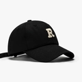 Casquette de baseball noire en coton avec logo lettre R brodé en bouclette blanc - Réglable / Noir
