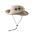 Détail du chapeau de soleil en coton délavé beige avec étoiles décoratives et mentonnière - Beige Avec Étoiles À Paillettes