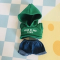 Plüschpuppen-Outfit mit grünem Hoodie und Denim-Shorts für 17cm große Vinylfiguren - Passend für 17cm Puppe / Buchstabendruck Hoodie + Jeans Set / Grün