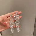 Elegant irregular clear acrylic ice-cube drop earrings with silver pins for women - Silver Pin-Transparent