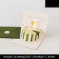 Biglietto di compleanno 3D con torta a righe verdi, busta e sigillo coordinato - Design D - HK8006 Biglietto Pop-up Dolce