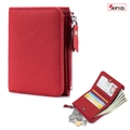 Cartera fina RFID en cuero rojo granulado con ranuras para tarjetas y bolsillo monedero - Rojo