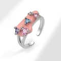Verstellbarer Silberring mit rosa Tropfglasur und bunten herzförmigen Zirkoniasteinen - Rosa Emaille mit buntem Herz-Zirkonia(AJ779)