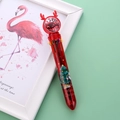 Christmas multi-color ballpoint pen with red reindeer antlers and shiny sequins decor - Red Stem Santa Claus / Red