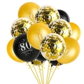 80th birthday decoration balloon set in gold and black with Happy Birthday print - 80th Birthday