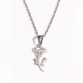 Detail of silver flower pendant necklace crafted from durable stainless steel - September Steel