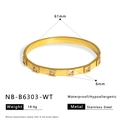 Macro shot of 18K gold plated stainless steel bangle with square zircon and dimensions - White Square Zirconia (NB-B6303-WT)