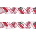 White Christmas ribbon with red vintage truck and Merry Christmas text print - 1m / White
