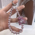 Luxury pink rhinestone bear phone charm with silver metal loops and sparkling crystals - Pink Full Rhinestone Bear Charm