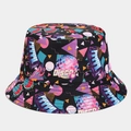 Retro 80s 90s party bucket hat with colorful disco and graffiti print on black base - M (56-58cm) / Cool Black Party Print 16# (16#色)